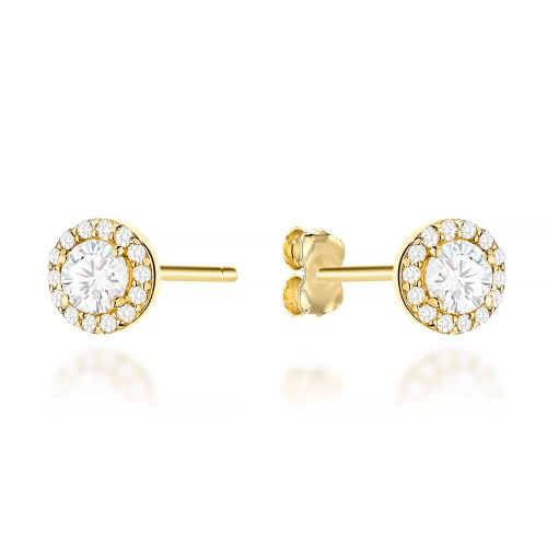 Kolczyki złote kółka wysadzane cyrkoniami z centralnym kamieniem