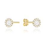 Kolczyki złote kółka wysadzane cyrkoniami z ażurowym tyłem