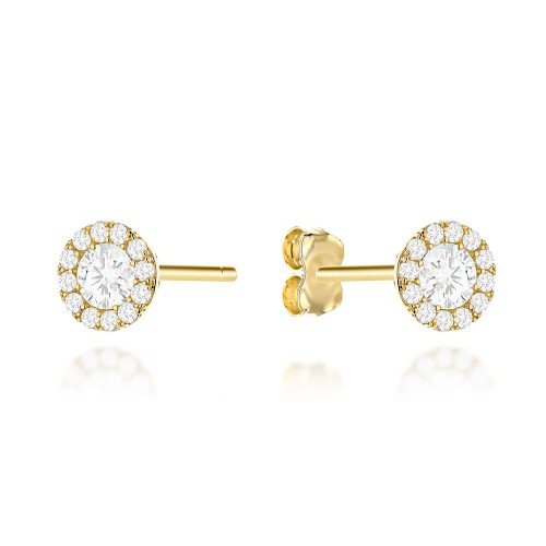 Kolczyki złote kółka wysadzane cyrkoniami z ażurowym tyłem