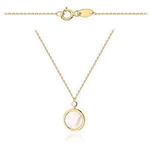 Naszyjnik złoty kółko z masą perłową i cyrkonią