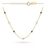 Naszyjnik złoty splecione ogniwa i gładkie kulki z czarnym kamieniem