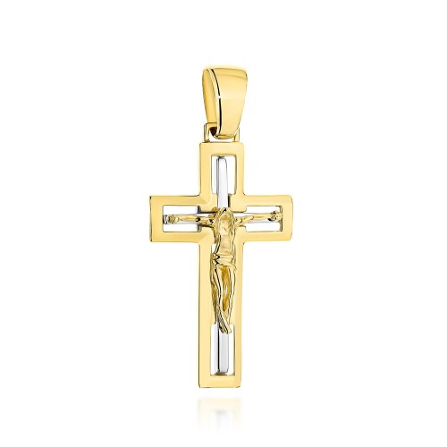 Krzyż złoty z ukrzyżowanym Jezusem w dwóch kolorach złota