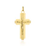 Krzyżyk złoty satynowy w błyszczącej oprawie z Jezusem średni