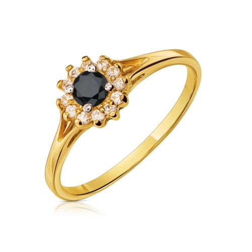 Elegancki Złoty pierścionek Kwiatek czarny