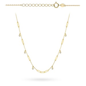 Naszyjnik złoty długie ogniwa i cyrkonie w oprawie złota