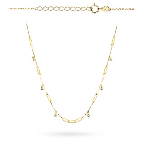 Naszyjnik złoty długie ogniwa i cyrkonie w oprawie złota