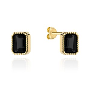 Kolczyki złote prostokąty z syntetycznym onyxem