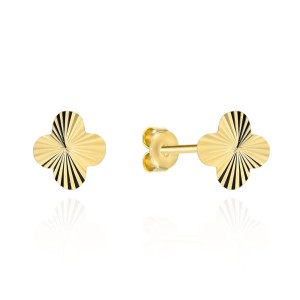 Kolczyki złote koniczynki z diamentowanymi promieniami