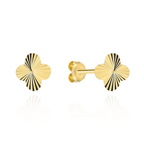 Kolczyki złote koniczynki z diamentowanymi promieniami