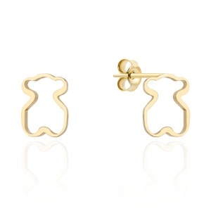 Gold earrings with a teddy bear outline