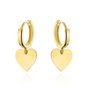 Kolczyki złote kółeczka z wiszącym sercem