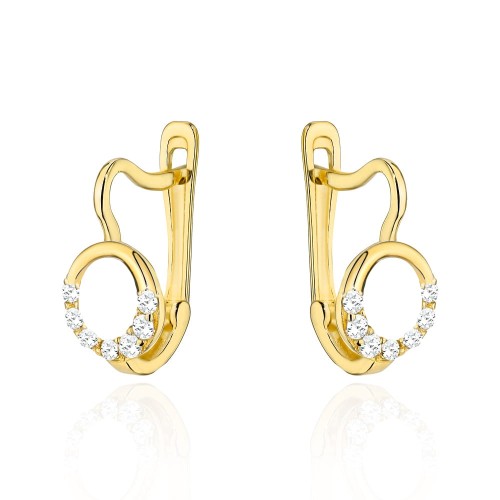 Kolczyki złote kółeczka z cyrkoniami na dole