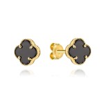 Kolczyki złote z czarną koniczynką 6 mm