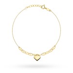 Gold bracelet with a hanging heart and links