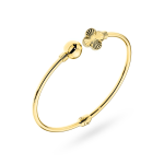Rigid gold bracelet with a smooth ball and a diamond clover