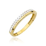 Pierścionek złoty gładka szyna i rząd cyrkonii