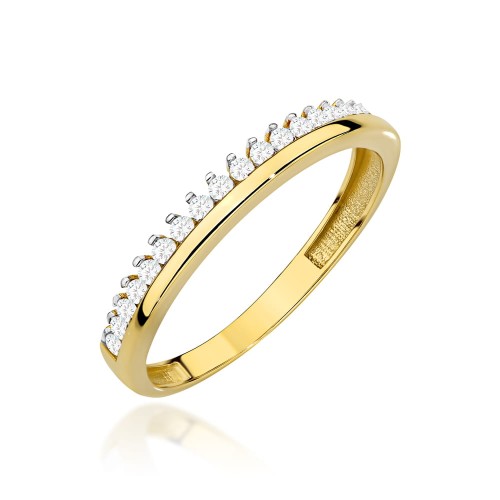 Pierścionek złoty gładka szyna i rząd cyrkonii