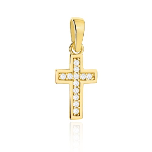 Krzyżyk złoty mały wysadzany cyrkoniami