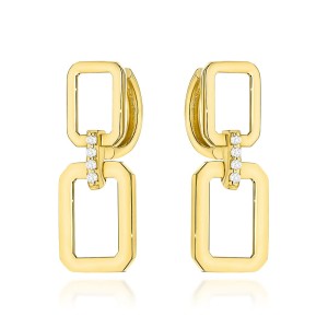 Kolczyki złote prostokąty z cyrkoniami na kreolu