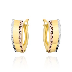 Kolczyki złote z diamentowanymi brzegami w trzech kolorach złota