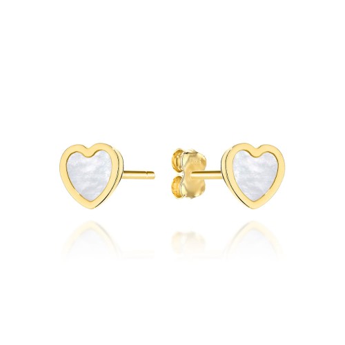 Kolczyki złote małe serca z masą perłową