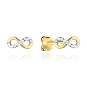 Kolczyki złote znaki nieskończoności zdobione cyrkoniami