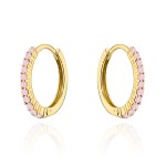 Kolczyki złote kółeczka z różowymi kamieniami