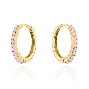 Kolczyki złote kółeczka z różowymi kamieniami