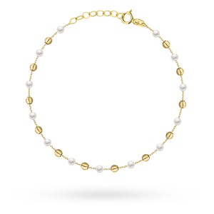 Bransoletka złota gładkie kulki i perły