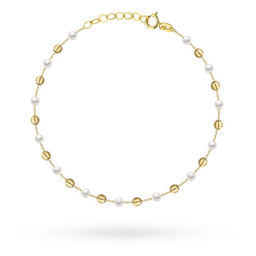 Bransoletka złota gładkie kulki i perły