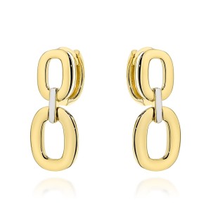 Gold oval earrings decorated with white gold on creole