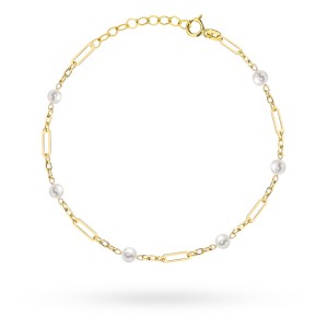 Bransoletka złota długie ogniwa i perełki