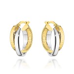 Kolczyki złote splecione kółeczka z diamentowaniem w dwóch kolorach złota