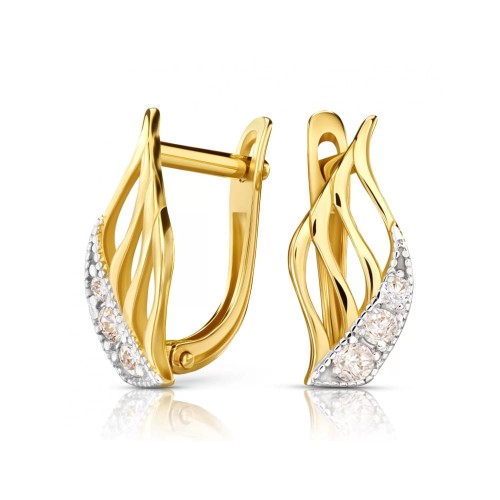 Złote kolczyki z białymi kamieniami