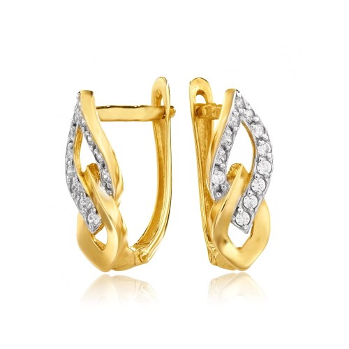 Złote kolczyki z białymi kamieniami