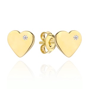 Kolczyki złote serduszko z cyrkonią z boku