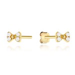 Kolczyki złote kokardki zdobione cyrkoniami na sztyfcie