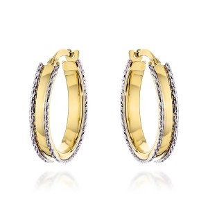 Kolczyki złote kółka zdobione na brzegach w dwóch kolorach złota