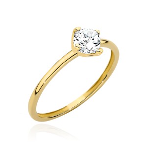 Pierścionek złoty z centralną cyrkonią w czterech łapkach