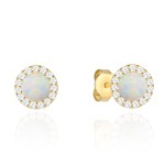 Kolczyki złote kółeczka z opalem i cyrkoniami