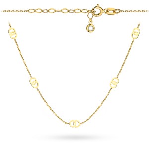 Naszyjnik złoty ze splecionymi kółeczkami i kamieniem przy zapięciu