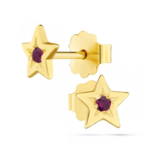 Kolczyki złote gwiazdki z rubinowym kamieniem pr.333 3.2384cz