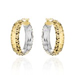 Kolczyki złote koła diamentowane z szeroką szyną w dwóch kolorach złota