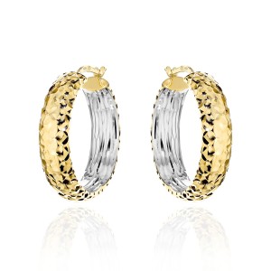 Kolczyki złote koła diamentowane z szeroką szyną w dwóch kolorach złota