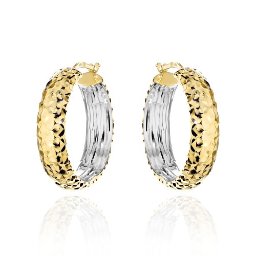 Kolczyki złote koła diamentowane z szeroką szyną w dwóch kolorach złota