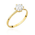 Pierścionek złoty klasyczny z centralną cyrkonią w sześciu łapkach