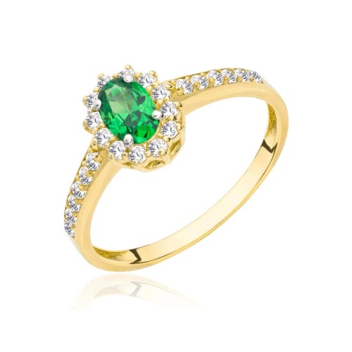 Złoty pierścionek zaręczynowy zielony kamień G.0102z