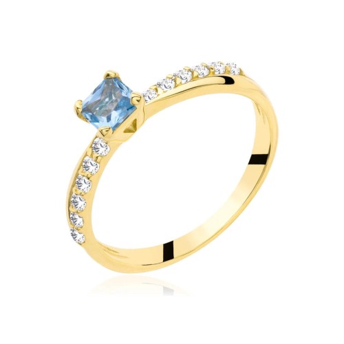 Złoty pierścionek zaręczynowy błękitny kamień pr. 333 G.0093a
