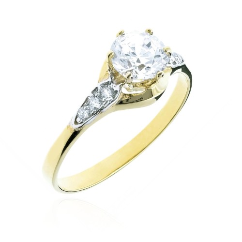 Złoty pierścionek z dużym kamieniem białe cyrkonie pr. 333 2.1063