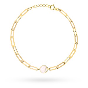 Bransoletka złota długie ogniwa i kółko z masą perłową